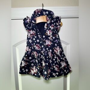 Janie and Jack Navy Floral Ruffle Dress w/ Gold Buttons Spring Easter Luxury